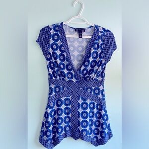 Blue patterned top from INC; size S.